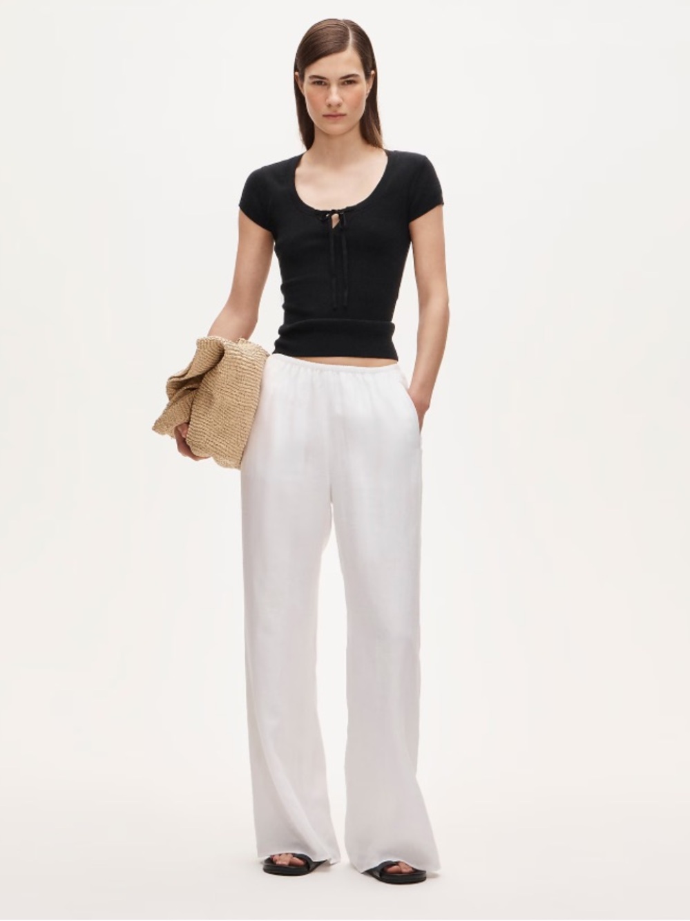 J. Crew Cosmo Pants in Linen - White Wide Leg Drawstring Pant Size Large NWT